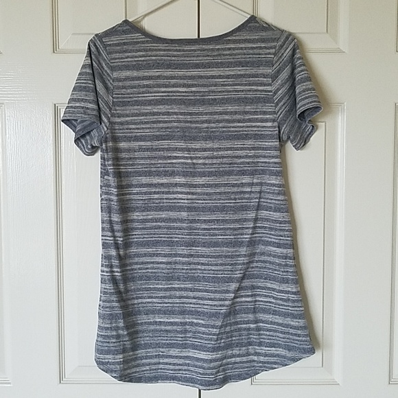 Small Lularoe Classic Tee in Gray and Cream Strips - Picture 2 of 5